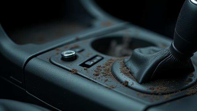 Before: Dusty and grimy car center console with fingerprints.