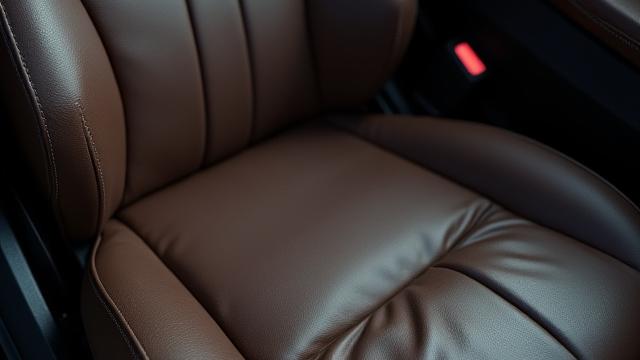 Before: Dull and dry leather car seat with minor creasing.