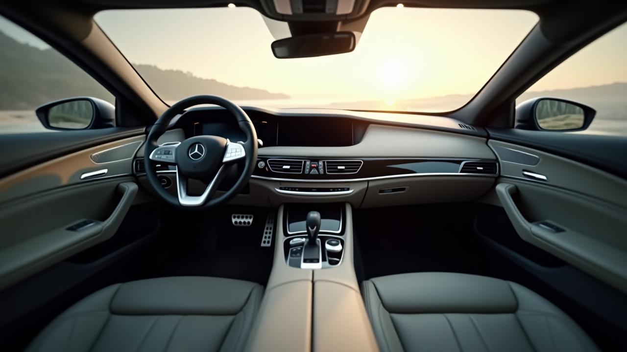 Perfectly clean and detailed luxury car interior, pristine and inviting.